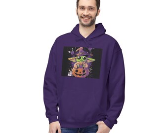 Bluza z kapturem z dynią Baby Yoda Witch | Bluza z kapturem z ilustracją Halloween Grogu