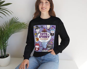 Bluza z nadrukiem Kawaii Halloween | Pastelowe koty, duchy, nietoperze