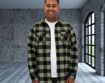 Green Black Buffalo Plaid Flannel Shirt | Button Up Shirt