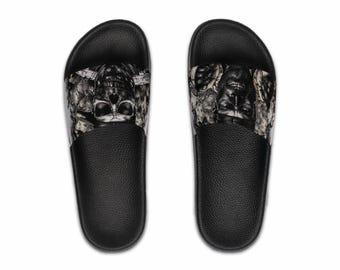 Skull Collage Slide Sandals | Black Graphic Slides