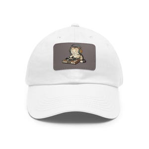 DJ Cat Illustration Dad Hat | Leather Patch Rectangle