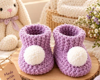 Patrón de patucos de bebé a crochet | Patucos de felpa gruesa | Descarga en PDF para principiantes