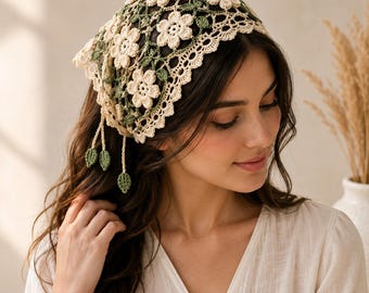 Patrón de pañuelo de ganchillo en PDF – Patrón de pañuelo para la cabeza de ganchillo, turbante floral bohemio, fácil para principiantes.