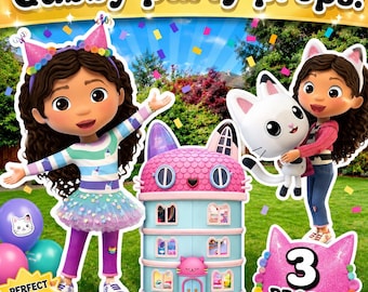 Gabby Party Requisiten große Ausschnitte PNG | Gabby Geburtstagsparty Dekorationen | Druckbare Party Cutouts | Digitaler Download | Kinder Party Dekoration