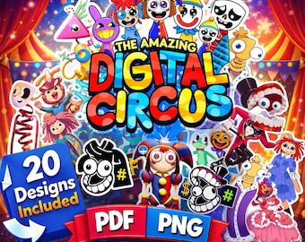 The Amazing Digital Circus bundle | 20 character designs | png pdf files | circus cartoon clipart | instant download