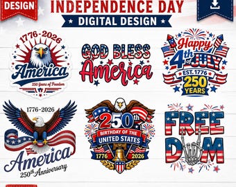 Amerika Unabhängigkeitstag PNG 5 Bundle | 4. Juli 250 Jahre Design | Vaterländisches Adler Shirt Design | Digital Download PNG-Dateien