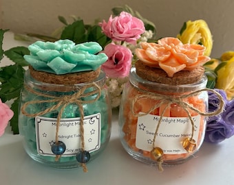 Handmade Soy Wax Melts Jar: Heavily Scented Flower Topper, Drawer Freshener