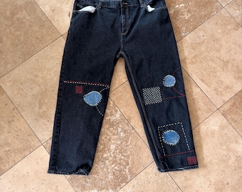 Boro Sashiko Hand Stitched Denim Jeans Size 44x30 | Visible Mending | Handmade | One of a Kind