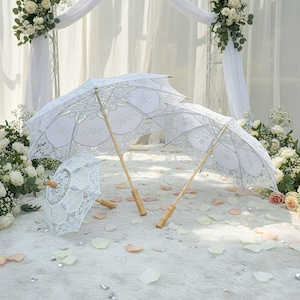 Handgemaakte witte kanten parasol | Vintage bruidsparaplu | Cosplayrekwisiet voor fotoshoots