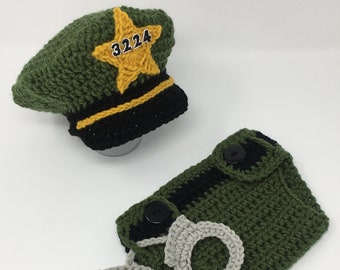 Baby Sheriff Outfit - Crochet Sheriff Costume - Baby Police Uniform - Newborn Police Outfit - Infant Police Outfit - Baby Shower Gift