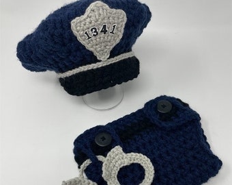 Baby Police Outfit - Newborn Police Set - Baby Boy Police - Police Baby Boy - Crochet - Photography Prop - Baby Policeman