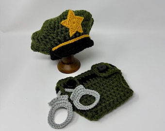 Baby Sheriff Outfit - Crochet Sheriff Costume - Baby Police Uniform - Newborn Police Outfit - Infant Police Outfit - Baby Shower Gift