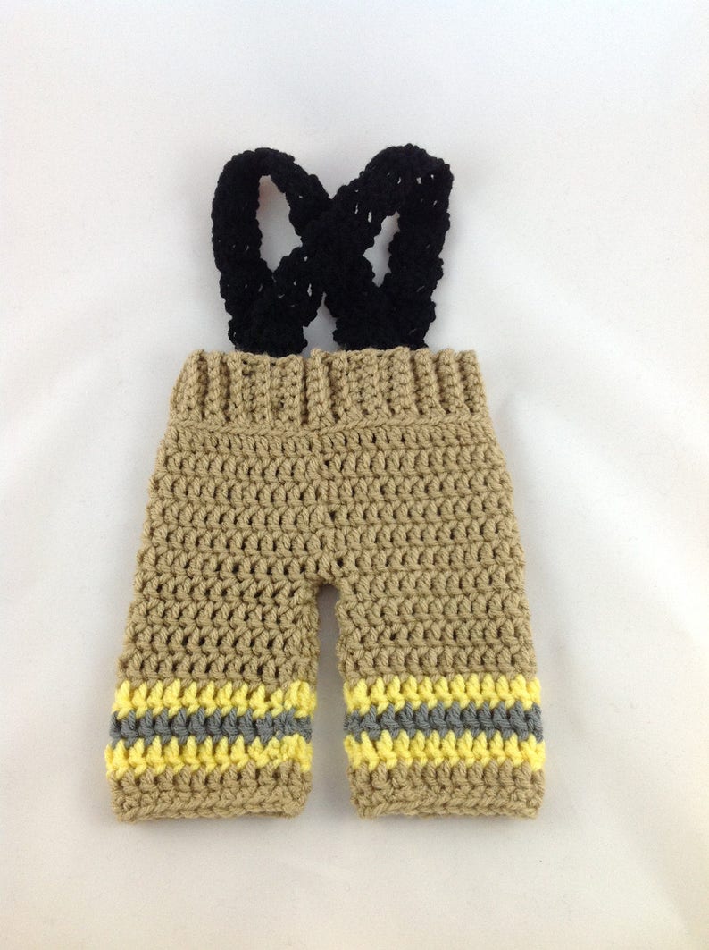 Baby Girl Firefighter Fireman Crochet Yellow Hat wBow Outfit Newborn Photography Prop 4pc Turn Out Gear wSuspenders /& Boots