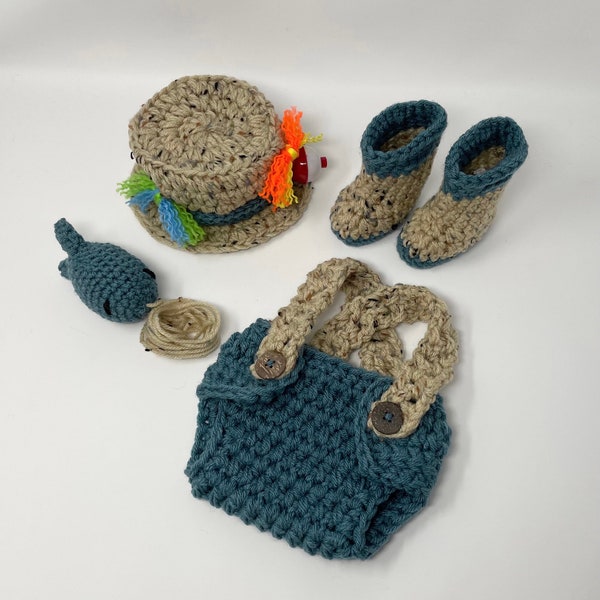 Newborn Fishing Outfit - Baby Fishing Outfit - Crochet Fishing - Fly Fishing Hat - Fishing Hat - Newborn Boy Hat - Newborn Boy Outfit