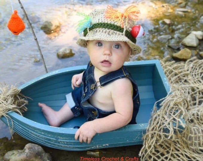 Featured listing image: Infant Fishing Hat - Fishing Baby - Fisherman Hat - Newborn Fishing - Fishing Hat - Fishing Bobber - Fisherman Baby Shower - Fisherman Gift