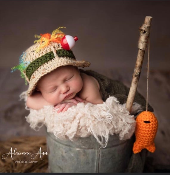 Baby Fishing Fisherman Hat W/fish Newborn Fishing Hat Fisherman Hat Fishing  Hat Newborn Boy Hat Newborn Girl Hat Infant Fishing 