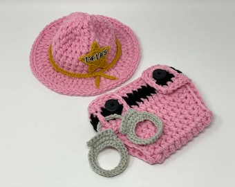 State Trooper Baby Girl Outfit - Police Officer Baby -  Deputy Sheriff - Baby Girl Police Outfit -  Park Ranger - Baby Police - Pink