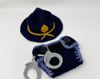 Baby State Trooper Outfit - State Trooper Baby Announcement - Baby Police Crochet Outfit - Baby Deputy Sheriff - Baby Highway Patrol Outfit
