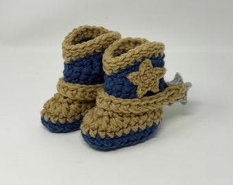 Baby Cowboy Boots - Newborn Cowboy Boots w/Spurs - Crochet Cowboy Boots - Infant Cowboy Boots - Blue Cowboy Boots