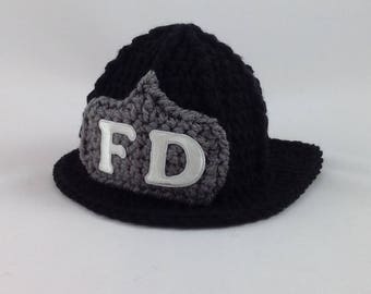 Baby Firefighter Hat - Baby Fireman Hat -  Black Firefighter Hat - Firefighter Baby Shower - Photography Prop - Baby Shower Gift