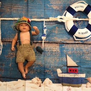 Conjunto de pesca para recién nacido - Traje de pescador - Gorro de pesca con mosca - Gorro de pesca - Gorro para recién nacido - Conjunto para recién nacido - Regalo para baby shower