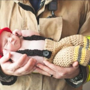 Baby Boy Firefighter Fireman Hat Outfit 4pc Crochet Pant Set w/Susp and Boots - Newborn Firefighter Outfit