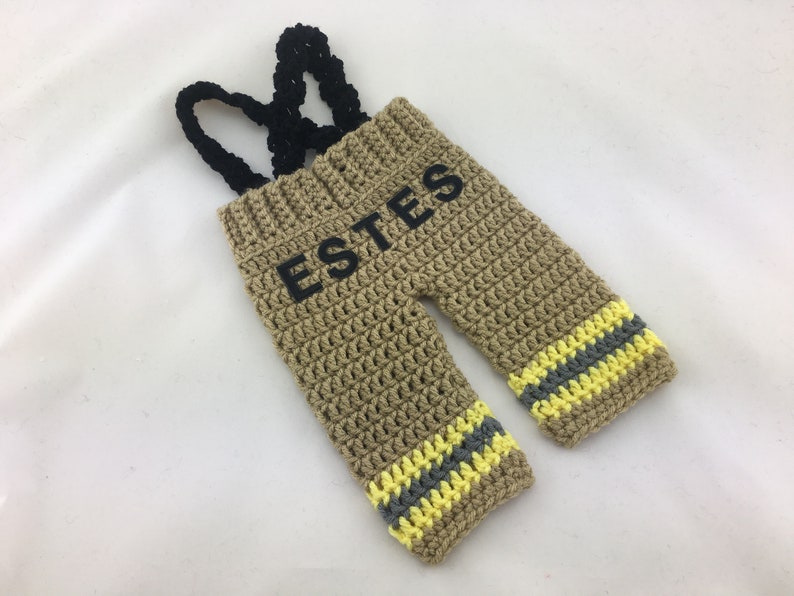 Baby Girl Firefighter Fireman Crochet Yellow Hat wBow Outfit Newborn Photography Prop 4pc Turn Out Gear wSuspenders /& Boots