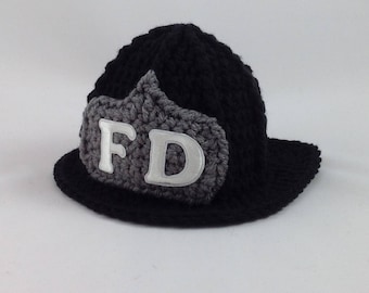 Baby Firefighter Fireman Helmet in Black - Baby Fireman Helmet -  Firefighter Baby Shower - Photography Prop - Baby Boy Hat - Baby Girl