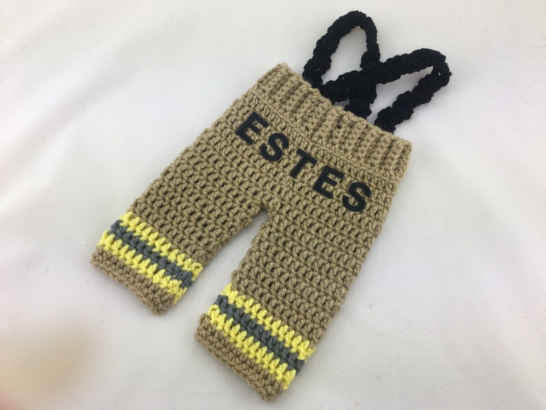 Baby Girl Firefighter Fireman Crochet Yellow Hat wBow Outfit Newborn Photography Prop 4pc Turn Out Gear wSuspenders /& Boots