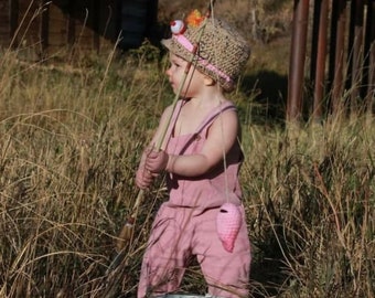 Baby Girl Fishing - Baby Fishing Hat w/Fish - Newborn Fishing Hat - Fisherman Hat - Fishing Hat - Newborn Boy Hat - Infant Fishing