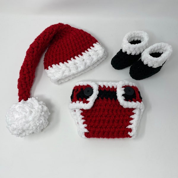 Baby Santa Outfit - Crochet Santa Hat Diaper Cover Set - Baby First Christmas - Newborn - Photography Prop - Baby Boy Gift - Baby Girl Gift