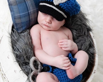 Police Officer Baby - Newborn Police Set - Baby Boy Police - Police Baby Boy - Crochet - Photography Prop - Baby Policeman -  Baby Police