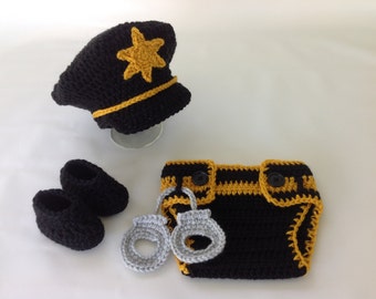Baby Police Outfit in Black and Gold - Baby Sheriff Costume - Baby Police Uniform - Newborn Police Outfit - Infant Police Outfit