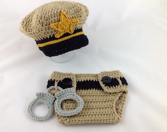 Baby  Sheriff Outfit - Crochet Sheriff Costume - Baby Police Uniform - Newborn Police Outfit - Infant Police Outfit - Baby Police Gift