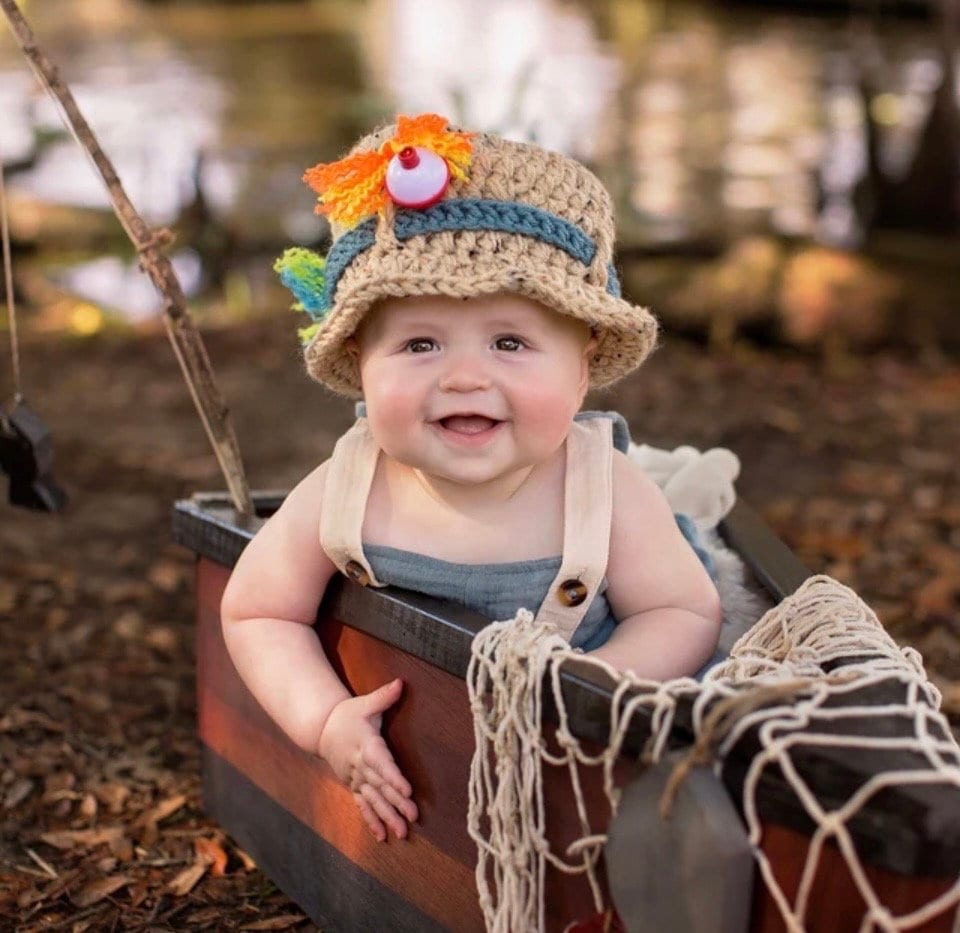 TimelessCrochetCraft Infant Fishing Hat - Baby Fishing Baby - Fisherman Hat - Newborn Fishing - Fishing Hat - Fishing Bobber - Fisherman Baby Shower - Fisherman