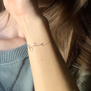 Initials Tattoo - Wedding Tattoo - Whimsical Delicate Heart Tattoo