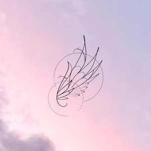 Custom Geometric Tattoo - Angel Wings Fine Line Drawing - Beautiful Minimal Tattoo Design by Pasadya