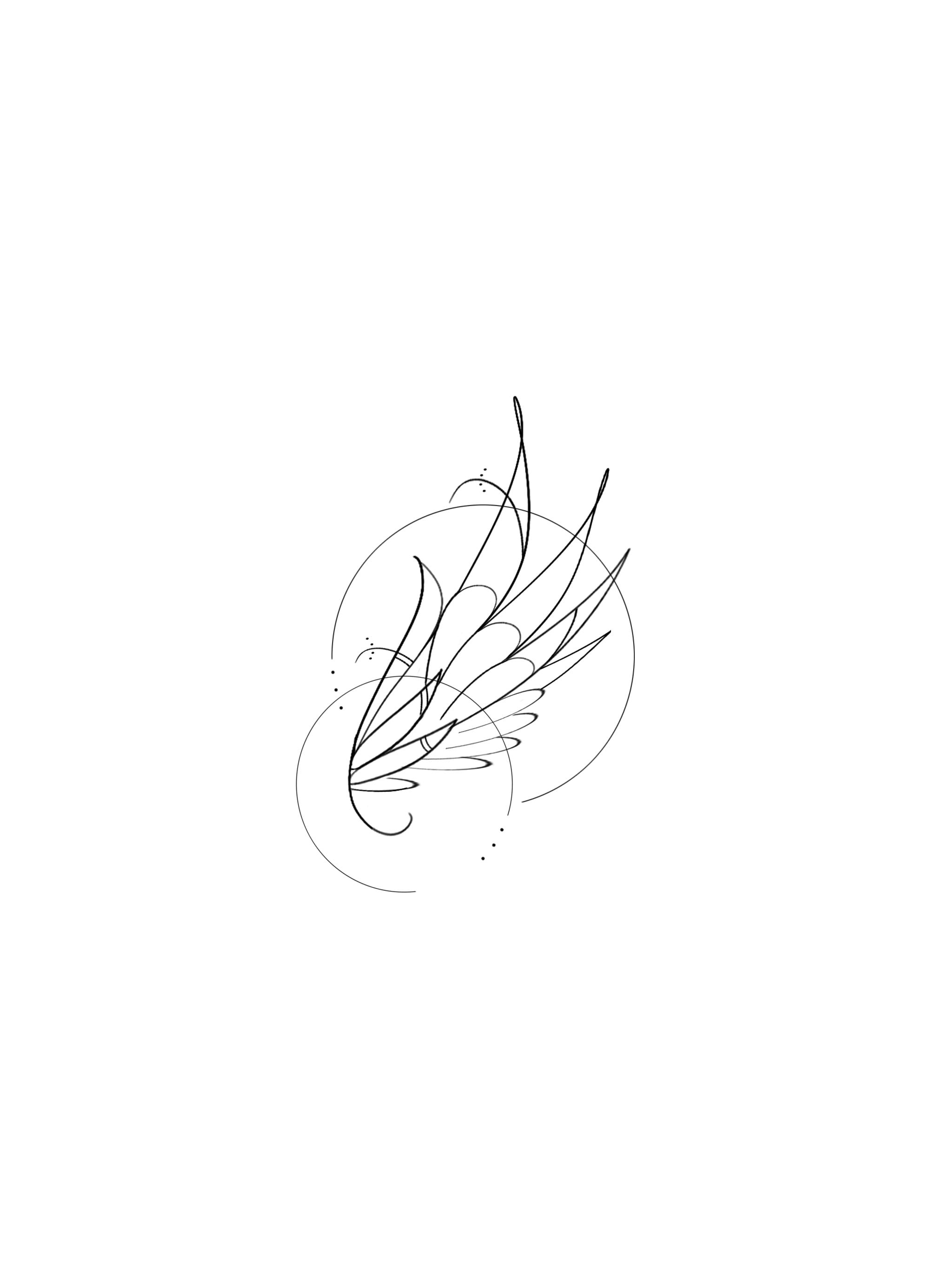 Custom Geometric Tattoo - Angel Wings Fine Line Drawing