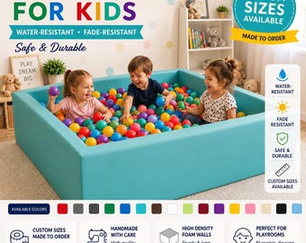 Custom Kids Ball Pit, PVC Fabric Ball Pool, Handmade Soft Play Pit, Custom Size, Indoor Playroom, Nursery, Ball Pit Only, No Ball Included.