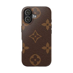 Iphone 17 Brown Monogram Leather Pattern Phone Case | Tough Phone Cases