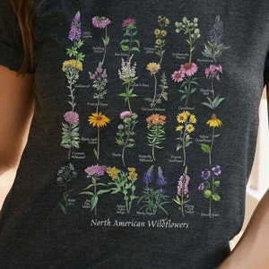 Native Wildflowers North America, Native plants t-shirt, Wildflower botanical chart hand-drawn flower conservation naturalist gardener gift