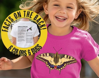 Butterfly Scientist Fact shirt Kids tee, bug lover shirt for boys & girls, birthday entomologist, youth love science, insects, and outdoors!