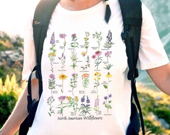 Native Wildflowers North America, Native plants t-shirt, Wildflower botanical chart hand-drawn flower conservation naturalist gardener gift