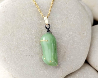 Handmade Monarch Chrysalis Necklace with 24k Gold - Unique Butterfly Jewelry for Nature Lovers - Artistic Gift Save the Monarch Eco Message