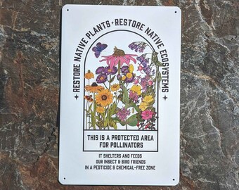 Metal Native Plant Sign, Protect Pollinators, Conservation, Garden decor, Durable Aluminum,  7.9" x 11.8", Educational signage Made in USA