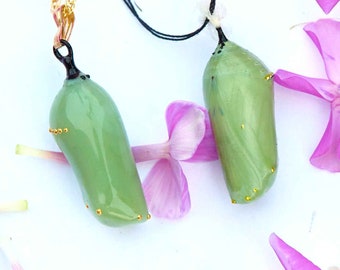 Monarch Chrysalis pendant, 24k gold and artisan glass. A gift with meaning! Butterfly Art Pendant Conservationist Environmental Garden art
