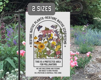 Restore Native Plants Garden & House Banner, gardener gift, conservation, healthy yard message to protect our pollinators! Be Eco Friendly