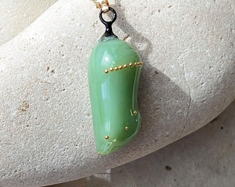 Monarch Chrysalis pendant, 24k gold and artisan glass. A gift with meaning!