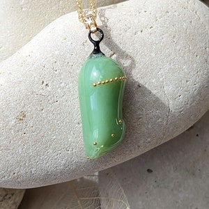 Handmade Monarch Chrysalis Necklace with 24k Gold Unique Butterfly Jewelry for Nature Lovers Artistic Gift Save the Monarch Eco Message image 2