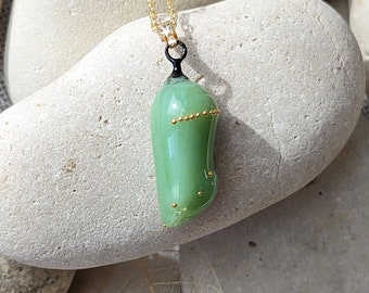 Monarch Chrysalis pendant, 24k gold and artisan glass. A gift with meaning! Monarch Chrysalis necklace—Monarch butterfly jewelry